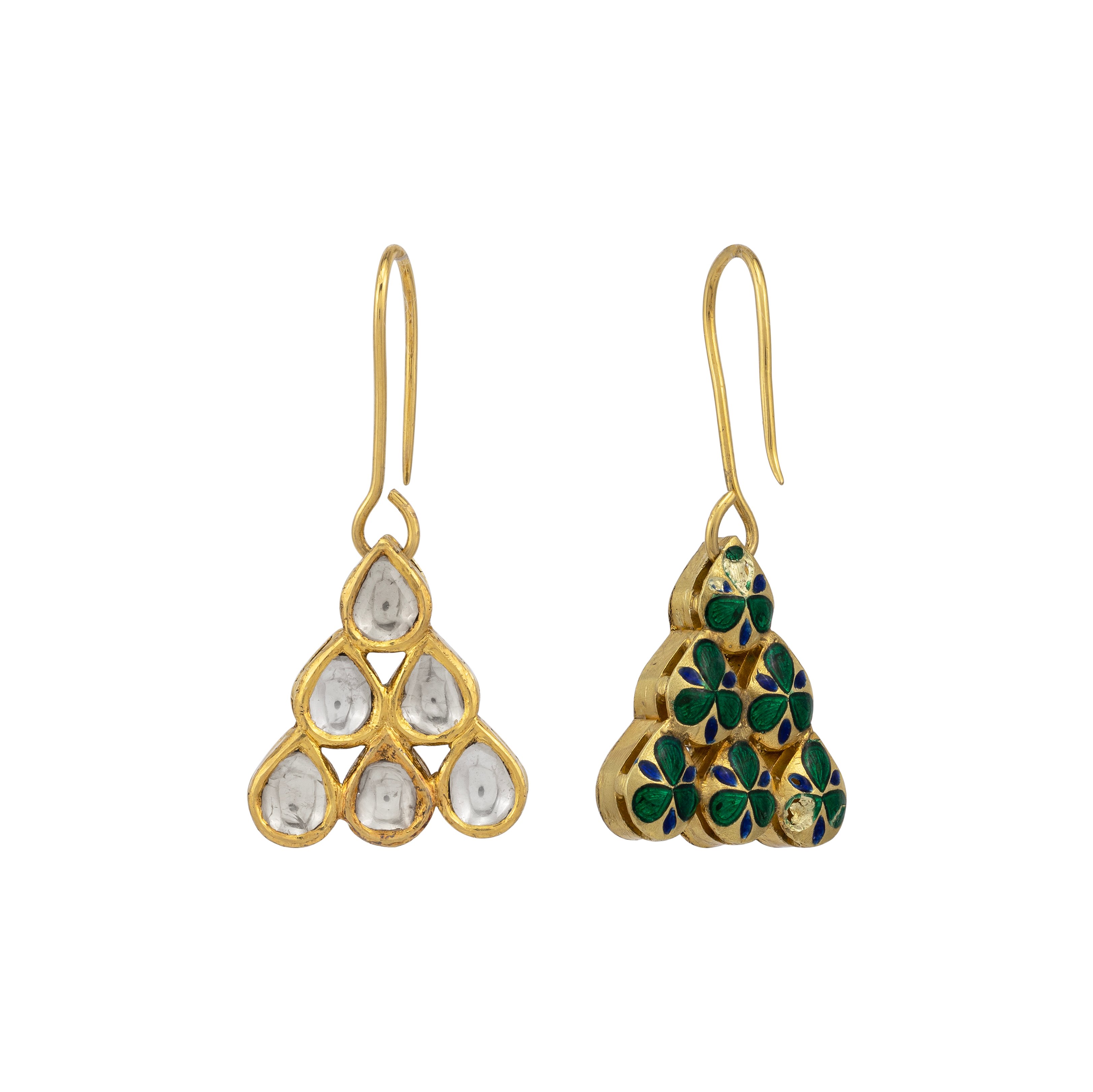 Polki Drop Triangular Earrings with Fish Hook